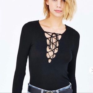Urban Outfitters Black Lace-Up Top